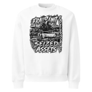 "SEIZED ASSETS BLK+WHT)" Oversized heavyweight sweatshirt