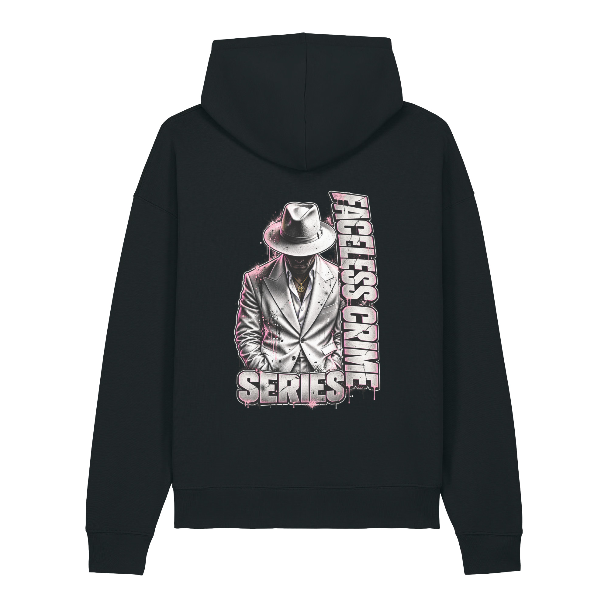 "FACELESS CRIME WHT+ PINK" Unisex relaxed mid-weight hooded sweatshirt
