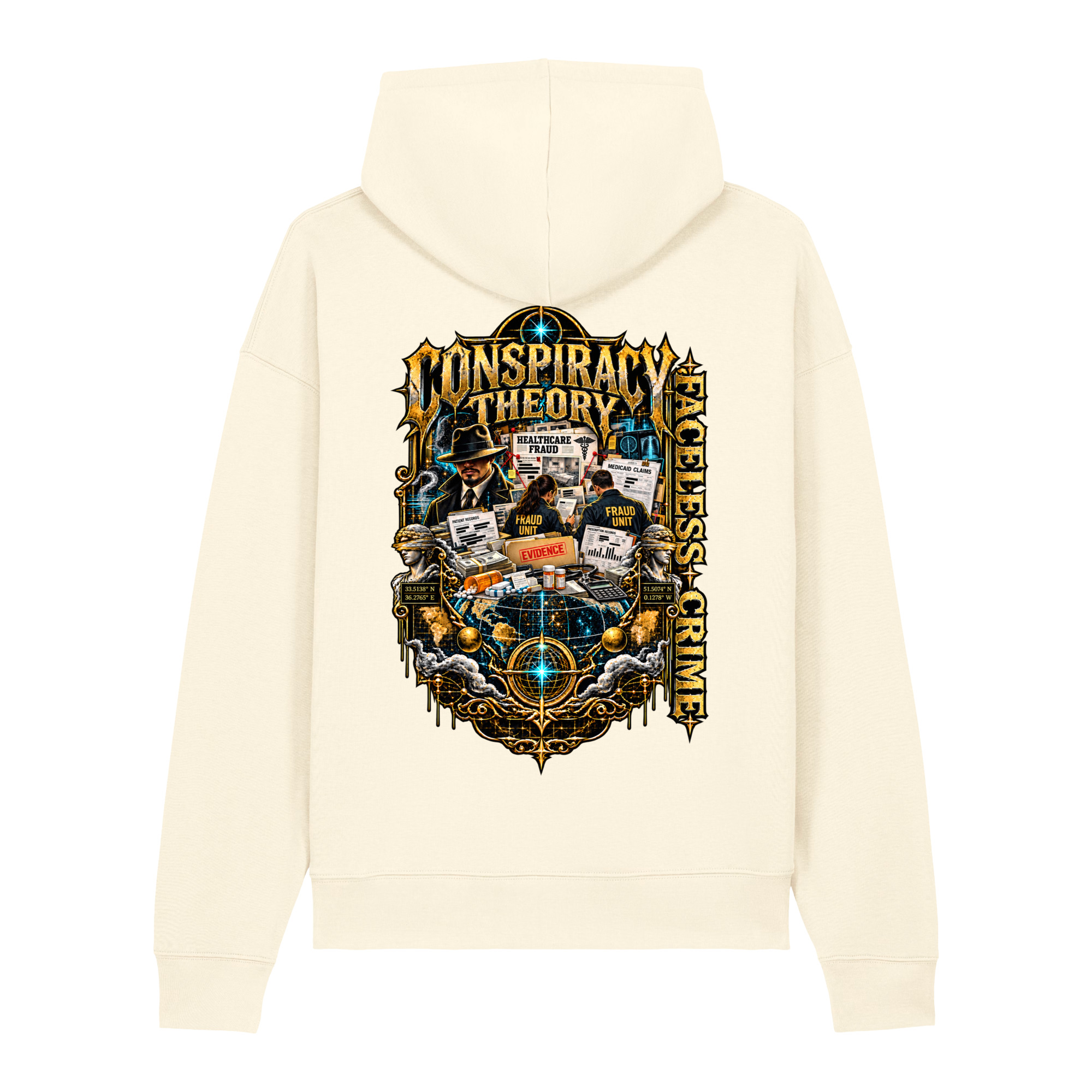 "FACELESS CRIME (MAROON+GREY )" Unisex relaxed mid-weight hooded sweatshirt - Image 6