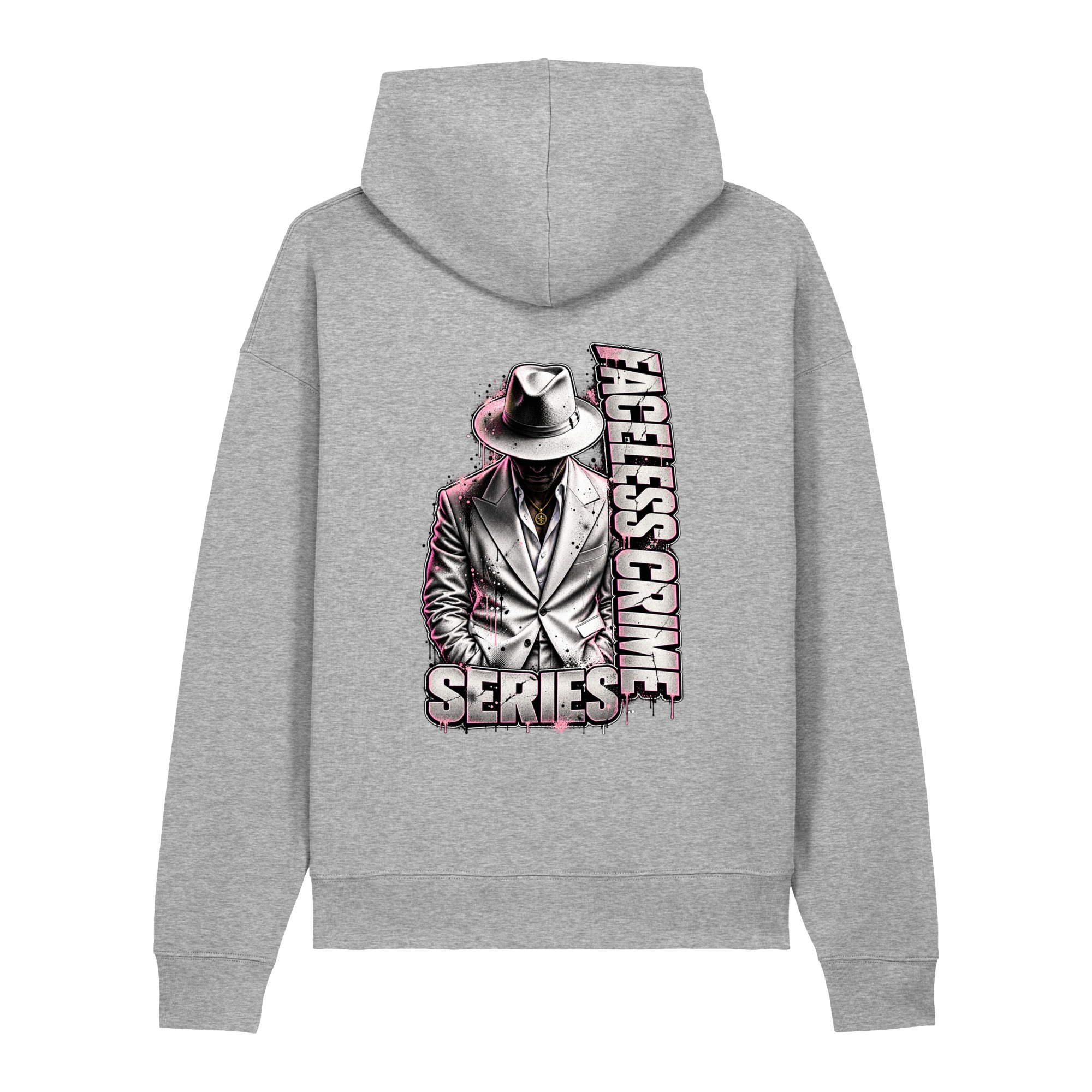"FACELESS CRIME WHT+ PINK" Unisex relaxed mid-weight hooded sweatshirt - Image 18
