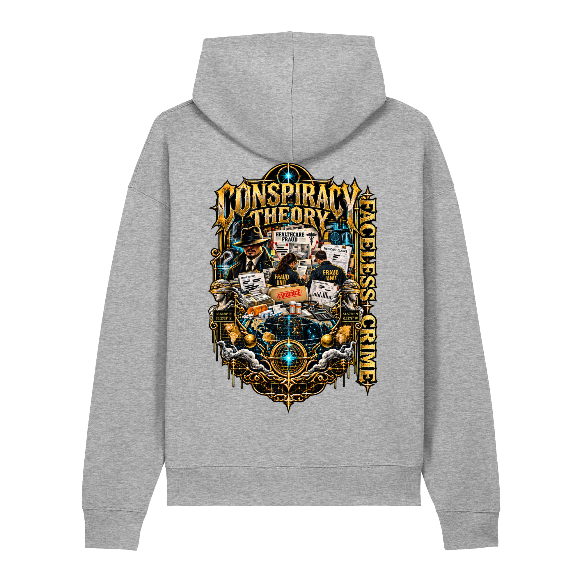 "FACELESS CRIME (MAROON+GREY )" Unisex relaxed mid-weight hooded sweatshirt - Image 4