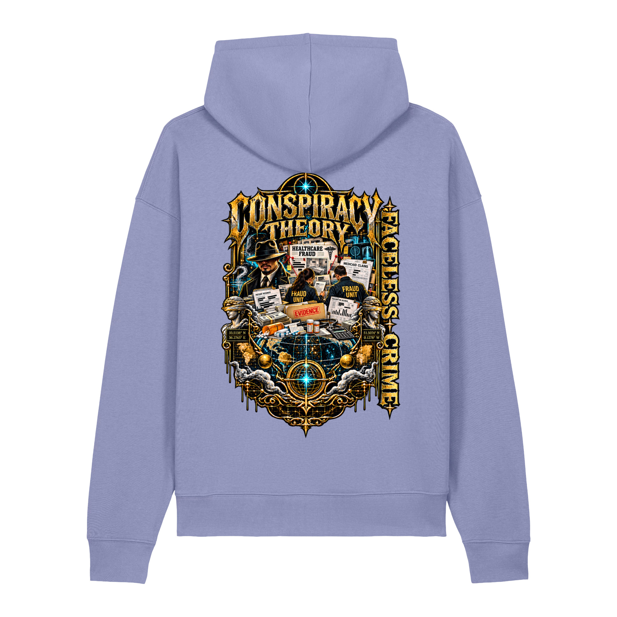 "FACELESS CRIME (MAROON+GREY )" Unisex relaxed mid-weight hooded sweatshirt - Image 2